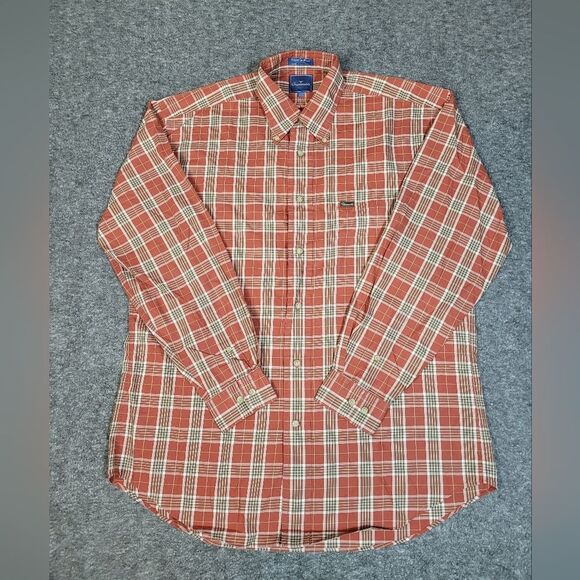 Vtg Façonnable Button Down Long Sleeve Shirt Size L Checked  Red Plaid - Picture 1 of 11